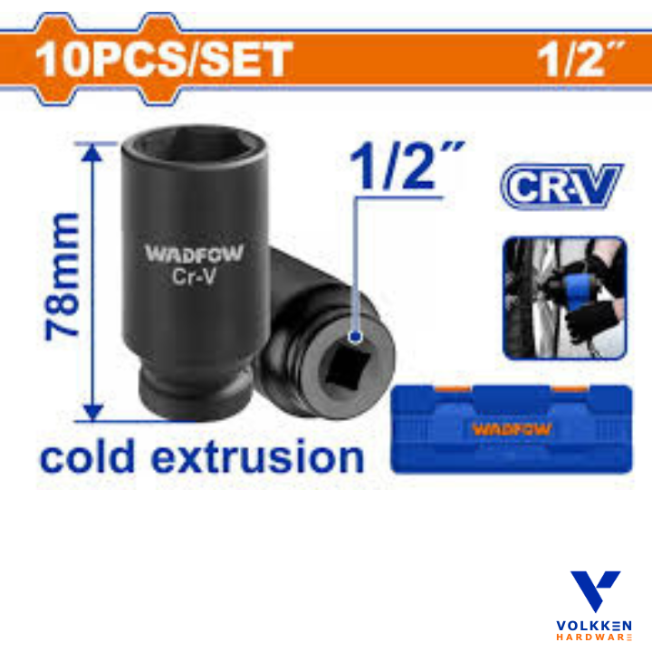 10 Pcs 1/2" deep impact socket set