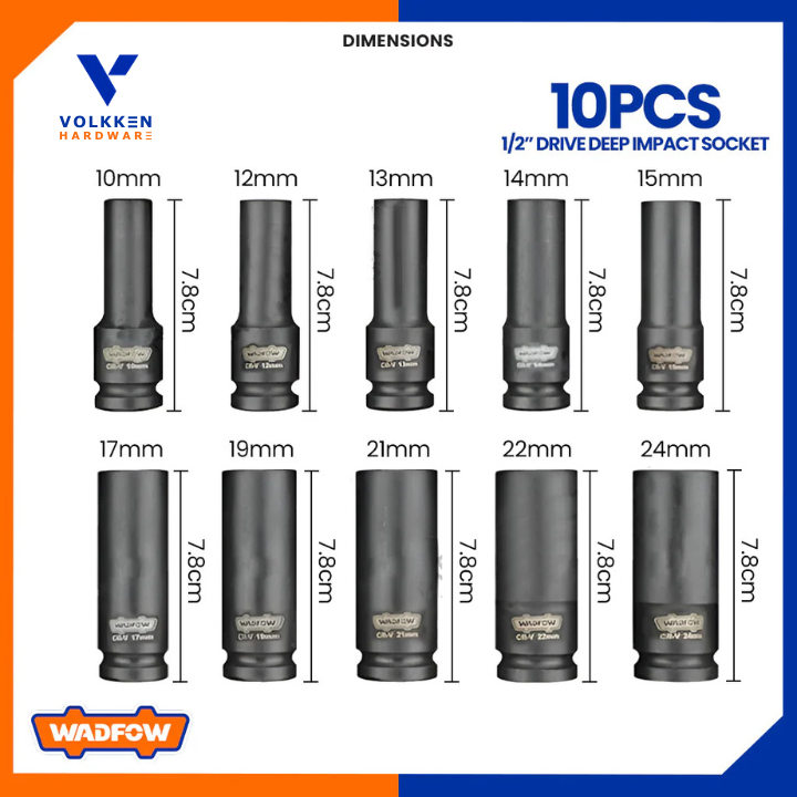 10 Pcs 1/2" deep impact socket set